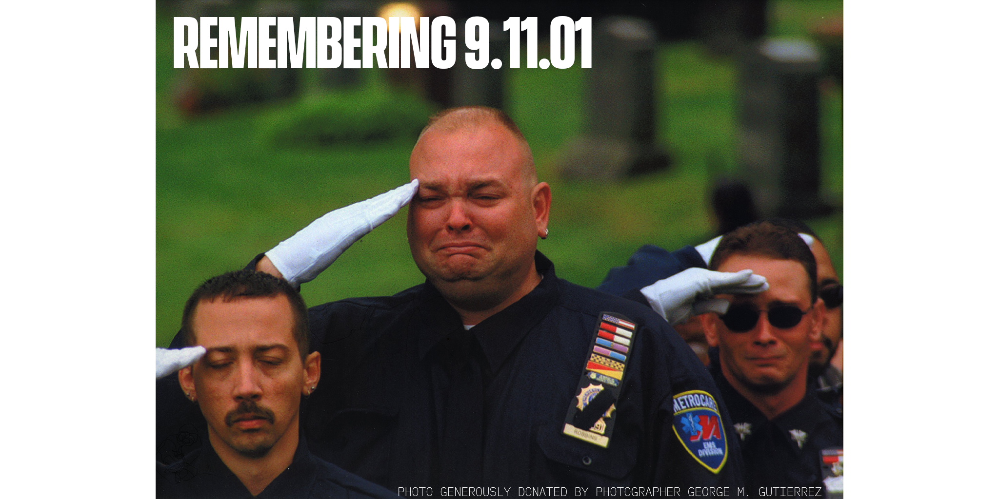 EMS workers salute fallen fire fighters and rescue workers from 9.11 attacks